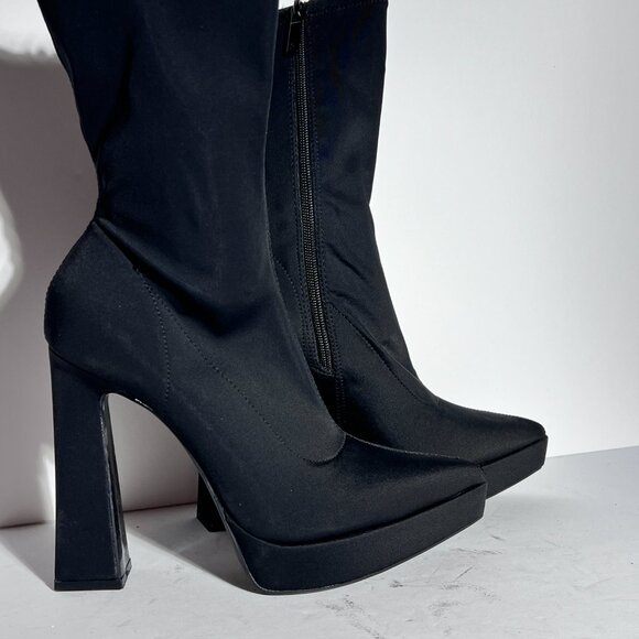 Zara NWOT Stretch Blk Fabric Platform Pointed Toe High Heel Booties Sz. 8 8.5 - Picture 11 of 16